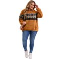 thumbnail image 3 of Sudadera de felpa para mujer de talla grande GRACE & GRANDEUR con estampado occidental azteca, pulóver con cremallera de 1/4, manga larga, chaqueta casual con bolsillos 2X marrón, 3 of 5