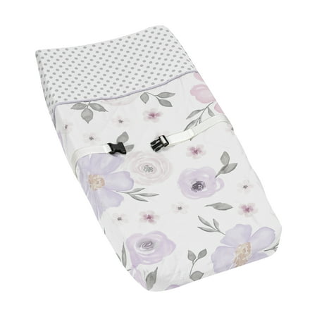 UPC: 0846480067238 | Watercolor Floral Lavender Purple   Pink  and Grey Changing Pad Cover by Sweet Jojo Designs