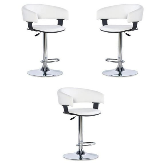 Home Square Curved Back Metal Adjustable Barstool in White - Set of 3