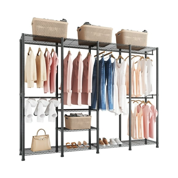 VEVOR Clothing Garment Rack, Heavy Duty Closet Wardrobe, Adjustable Tiers Clothes Racks with Steel Frame, 1100 lbs Load Capacity Clothes Rack with 4 Hanging Rods