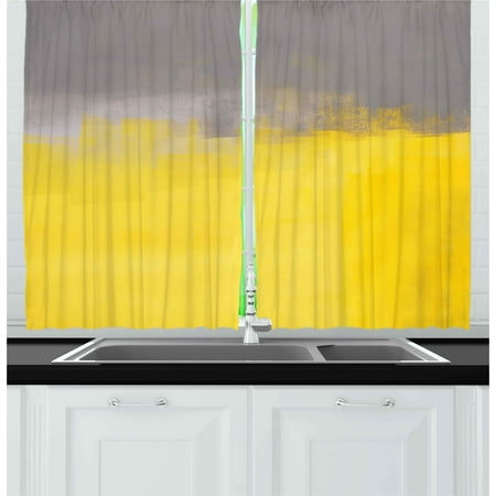 6377 Yupoong Brushed 6 Panel (Grey and Yellow Curtains 2 Panels Set, Grunge Street Style Painting Brush Print Ombre Design Image, Window Drapes for Living Room Bedroom, 55W X 39L Inches, Charcoal Grey and Marigold,)