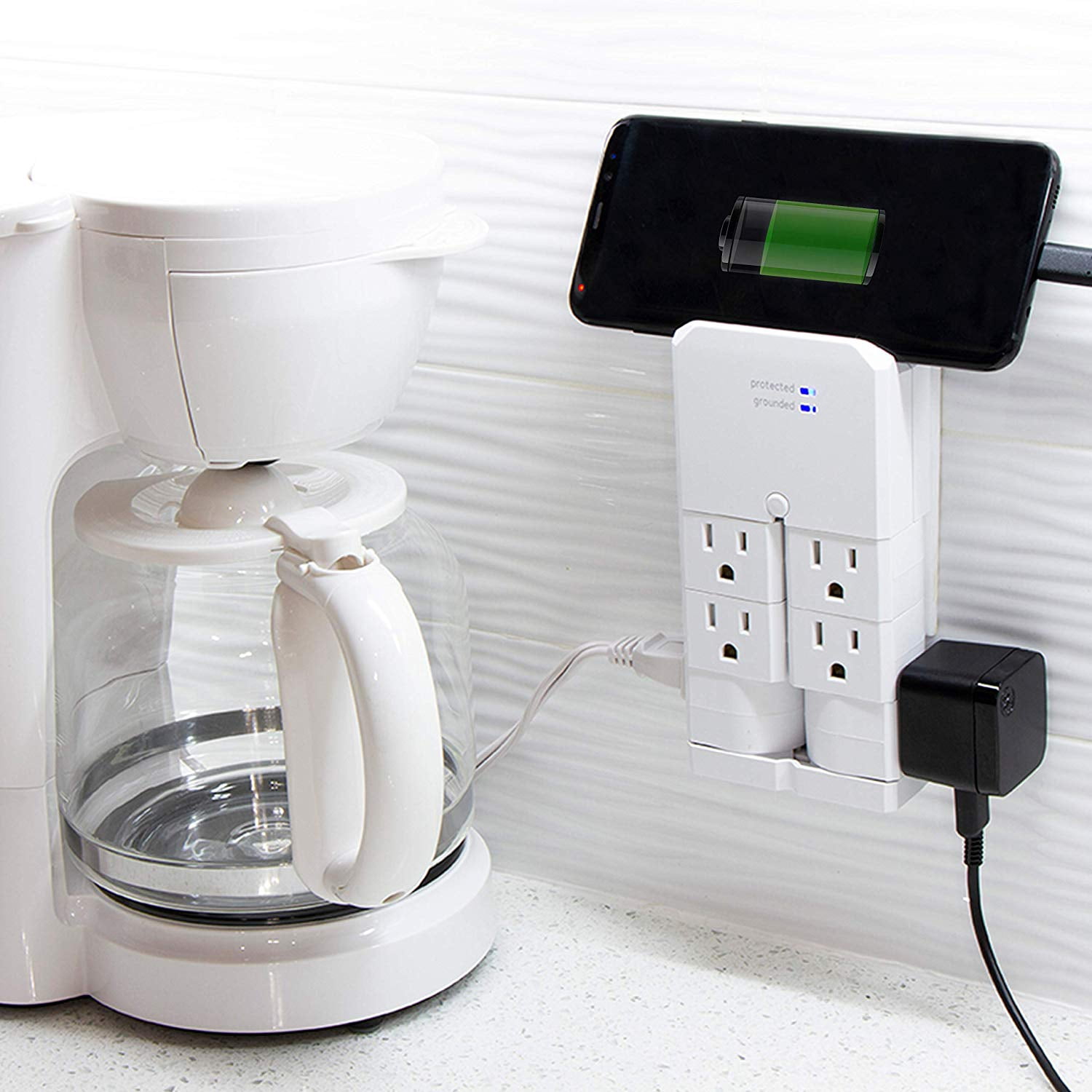 GE Pro 6-Grounded Outlet Surge Tap, Swivel Outlets, White - 37063