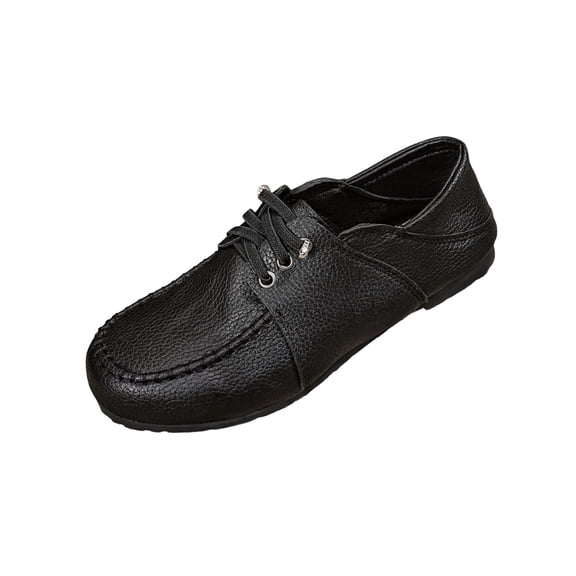 HomeDM Womens Loafers Round Toe Lace-Up Slip-On Flat Dress Shoes for Casual Work Office, Black Size 7