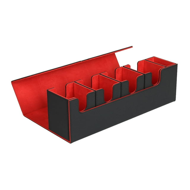 HILABEE Boîte de Rangement pour Cartes avec Plateau de dés, Étui de Rangement 5 en 1 pour 400+ Cartes Sans Manches Rouge