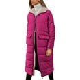 thumbnail image 2 of Huowey Women Puffer Jacket Long Quilted Oversized Winter Coat Womens Fashion Hooded Long Sleeve Zip Up Front Pocket Solid Color Slim Fit Padded Overcoat,Red,L, 2 of 5