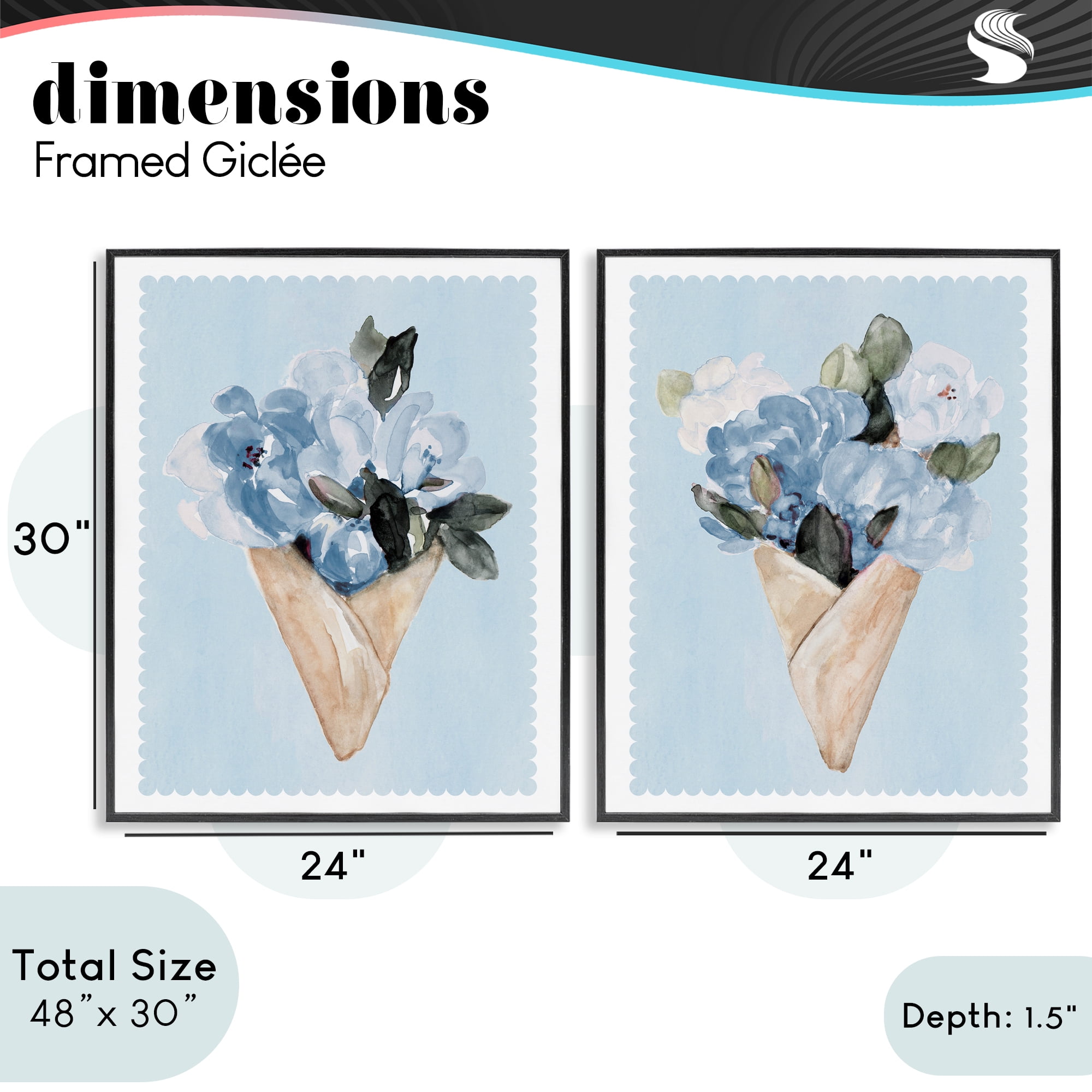 Stupell Industries Blue Flower Gift Bouquets 2 Piece Black Framed Giclee Art Set, design by Lanie Loreth