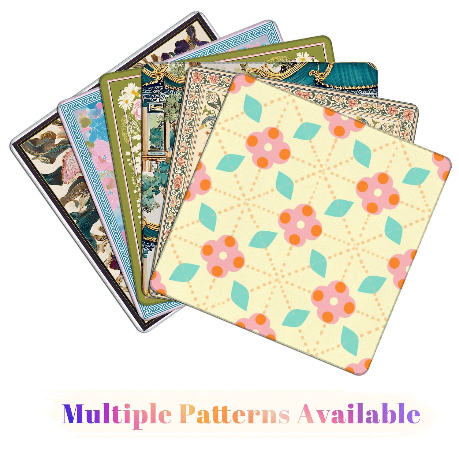 Mahjong Mat 31.5" x 31.5" Floral Pink Flowers Orange Dots Mint Green Leaves Yellow Non-Slip Noise Reduction American Mahjong Tiles Table Cover for Dominoes Poker Card Board Games Gift
