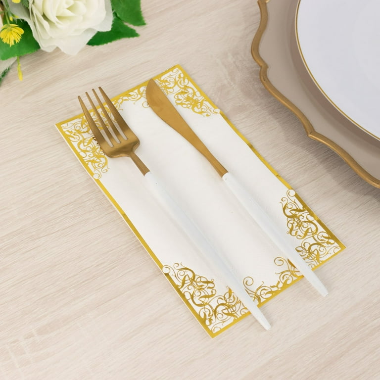 Disposable Dinner Napkins With Pocket - White Airlaid Linen-Feel 16x16 Inch Napkins (50 Count)