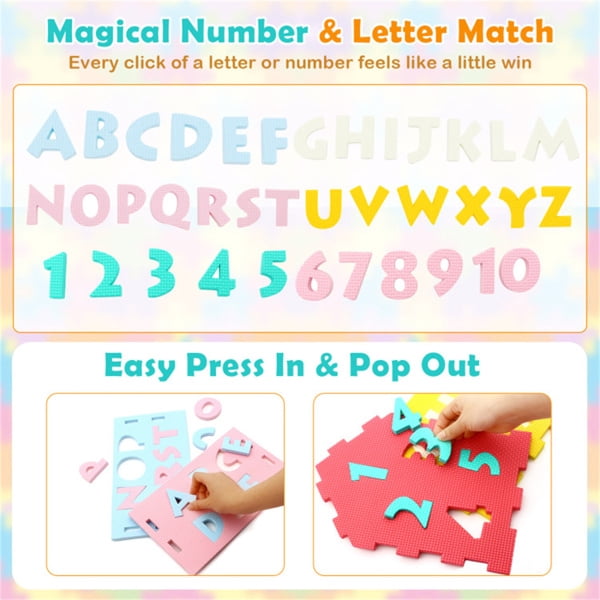 imerelez 3D Puzzle Playhouse Mat 12 × 10.5 × 12.5 in EVA Foam Interlocking Mat with Alphabet Number Matching, Multi-Color
