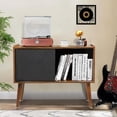 thumbnail image 6 of Large Record Player Stand with Charging Station, Vinyl Record Storage Cabinet with Sliding Door for Living Room Bedroom, Rustic Brown Turntable Stand Holds up to 300 Albums, End Table Sofa Side Table, 6 of 7