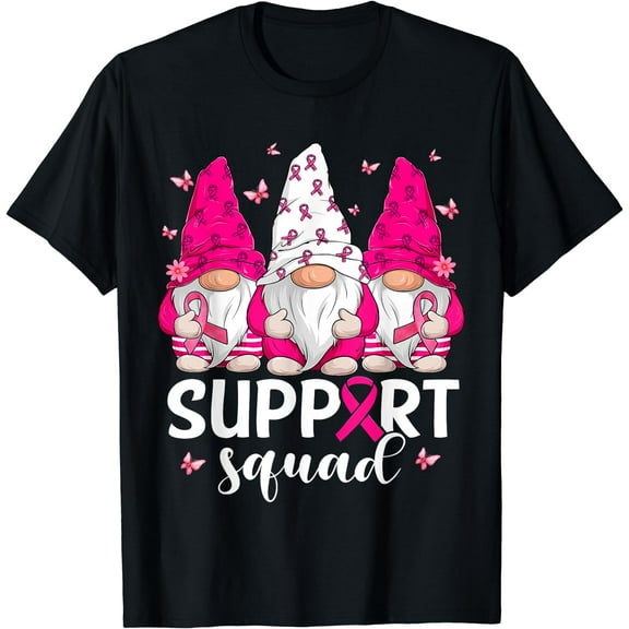 Breast Cancer Awareness Shirt For Women Gnomes Support Squad T-Shirt