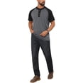 thumbnail image 2 of INSPIRE CHIC Men's Raglan Retro Colorblock Short Sleeve Button Down Henley Shirt L Dark Gray, 2 of 5