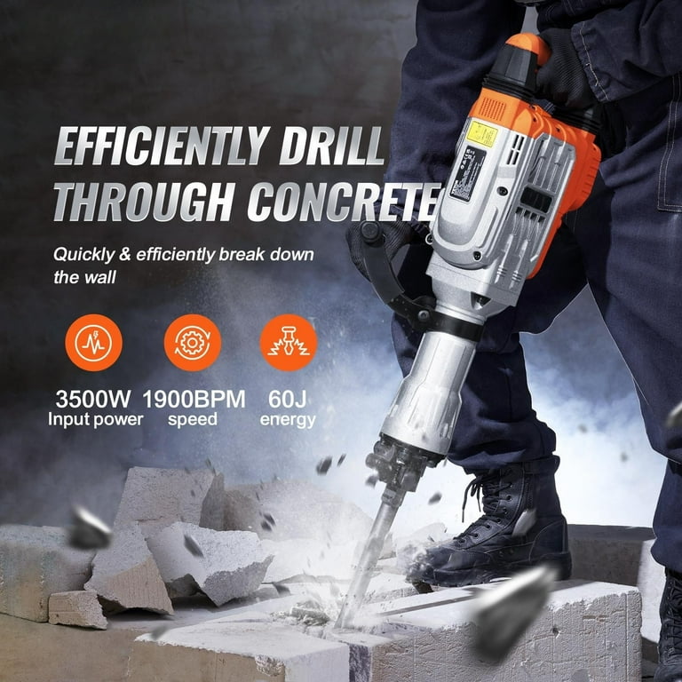 BENTISM Demolition Jack Hammer Concrete Breaker 3500W Electric Hammer 2 Chisel Bits