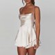 thumbnail image 1 of Vestido Drapeado De Raso Vestido drapeado de satén para mujer Vestido tuinic sin mangas Traje de vacaciones (Blanco M) Cgtredaw Para estrenar, 1 of 1