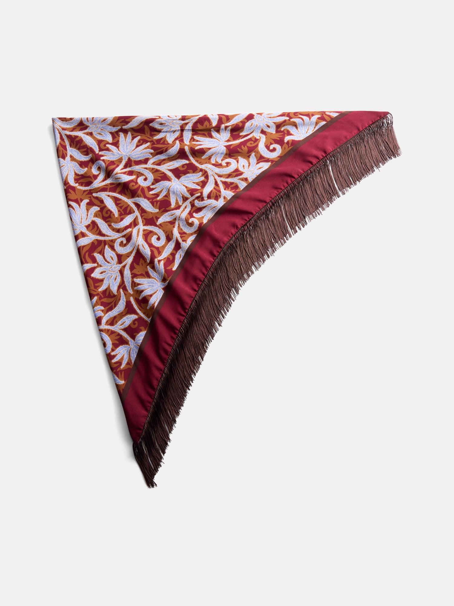 Scenario Women's Printed Fringe Triangle Scarf, Maroon