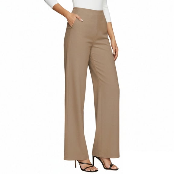 Women's Straight Leg Yoga Pants, High Waisted Stretchy Versatile Summer Business Casual Trousers with Pockets
