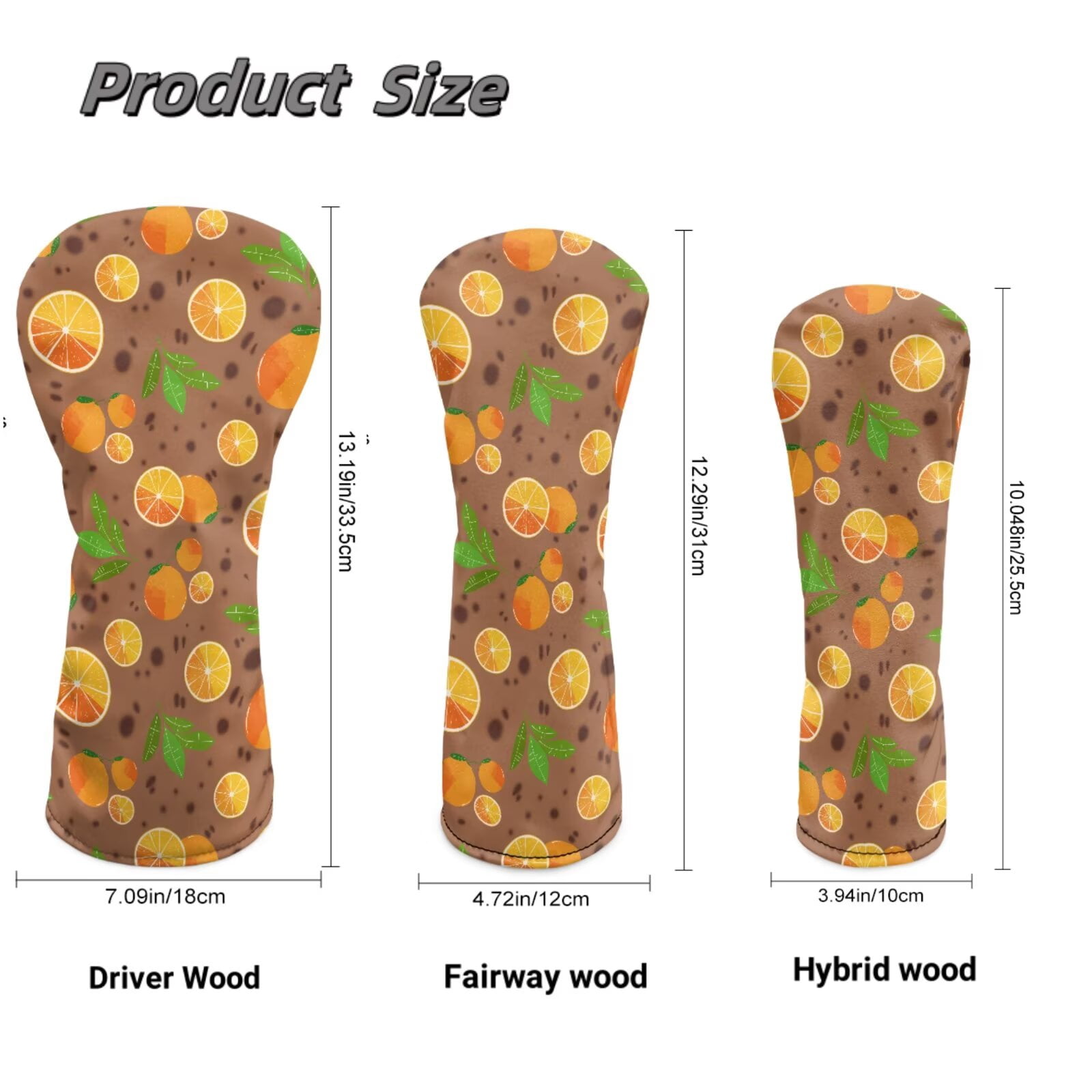 Uorisanigo Golf Club Head Cover for Driver, Fairway Hybrid Woods Cute Orange Golf Club Cover with Soft Lining for Extra Clubs Protection Fits Men and Women, 3pcs Set