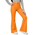 thumbnail image 5 of Sonxahe Little Girl's Solid Flared Denim Jeans Mid Rise Stretch Casual Trousers Bottoms,Orange, 5 of 7