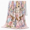 thumbnail image 2 of Springtime Bunny Flower Basket Scene Easter, Festive Botanical Garden Scene, Warm Flannel Blanket for Sunroom and Reading Nook, Garden Lovers Easter Gift, Festive Home Decor, 2 of 9