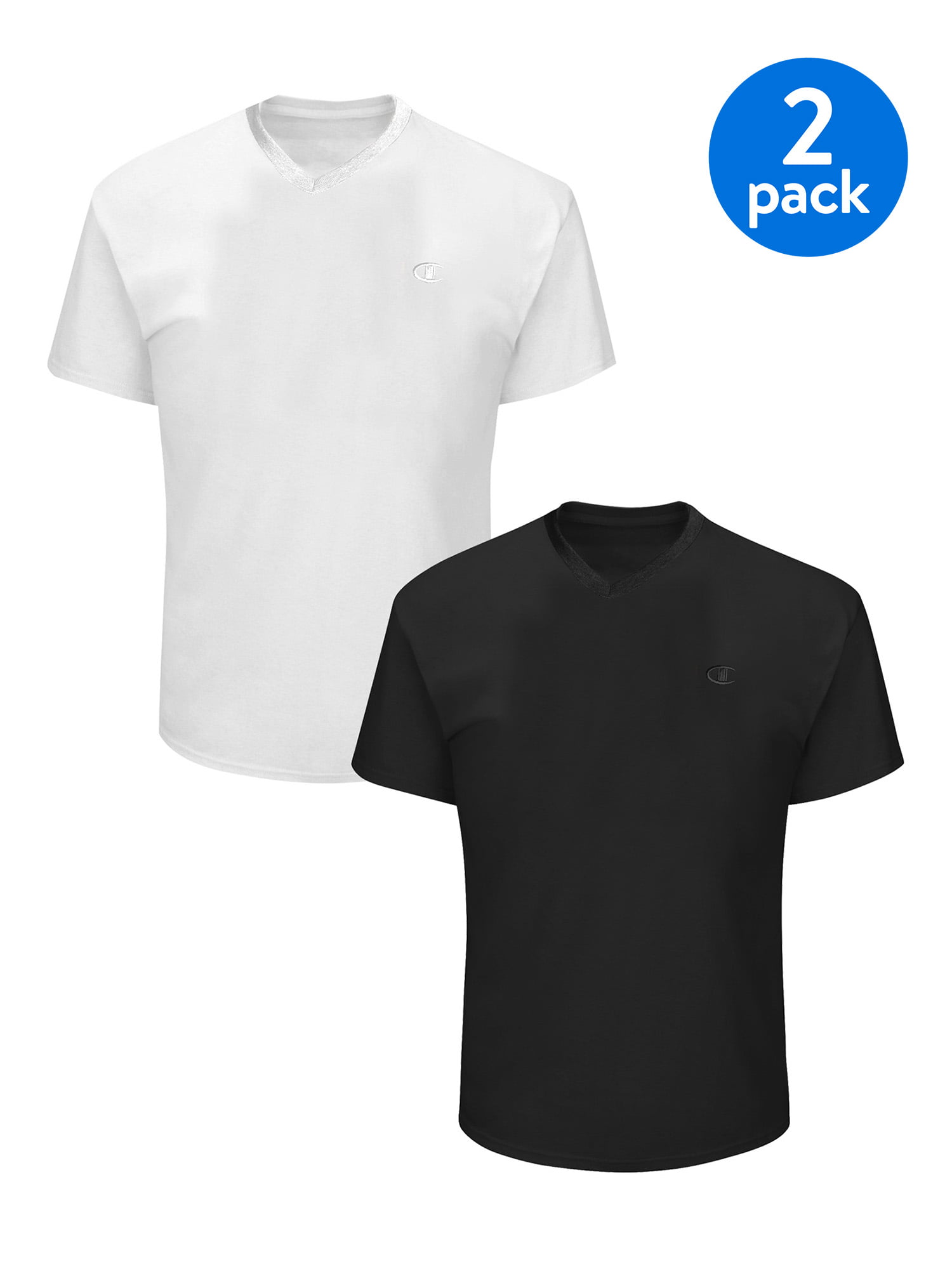 Champion Men's Big Tall Classic V-Neck Tees, 2 Pack Sizes LT to 6X -