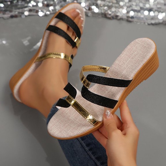 ATENAR Women Sandals Beach Fashion Sandals for Women Solid Color Womens Shoes Black 7
