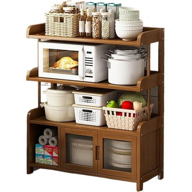 Bakers Rack with Storage Cabinet with Storage Bakers Racks for Kitchens with Drawers Heightened Base Rounded Corners Suitable for Kitchen, Living Room and Dining Room(70 * 25 * 93cm)