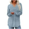 thumbnail image 3 of Horkkom Sweaters for Women Long Sleeve V Neck Pullover Casual Tops Fall Solid Color Loose Sweaters L, 3 of 9