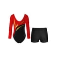 thumbnail image 2 of YEAHDOR Kids Girls Gymnastics Workout Outfit Long Sleeve Shiny Rhinestones Leotard with Boy-cut Shorts Dance Suit Red&Black 10, 2 of 7