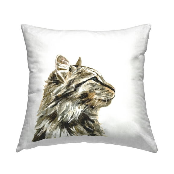Stupell Industries Fluffy Tabby Cat Gazing Casual Portrait Design by Victoria Barnes Throw Pillow