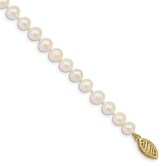 Primal Gold 14 Karat Yellow Gold 5-6mm White Near Round Freshwater Cultured Pearl Bracelet
