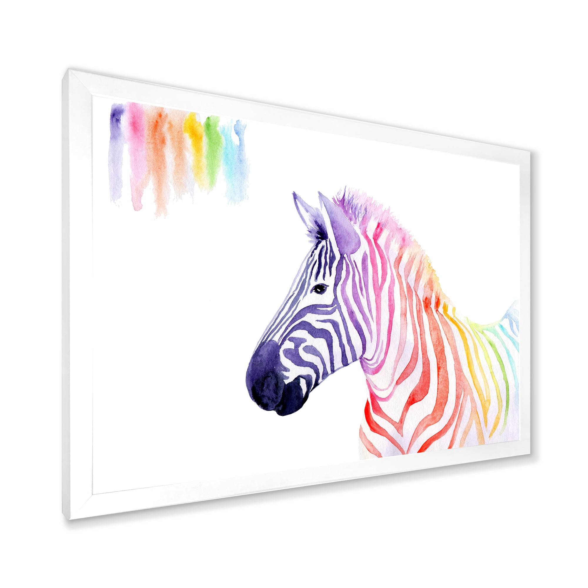 Designart 'Portrait of Rainbow Zebra On White' Farmhouse Framed Art Print
