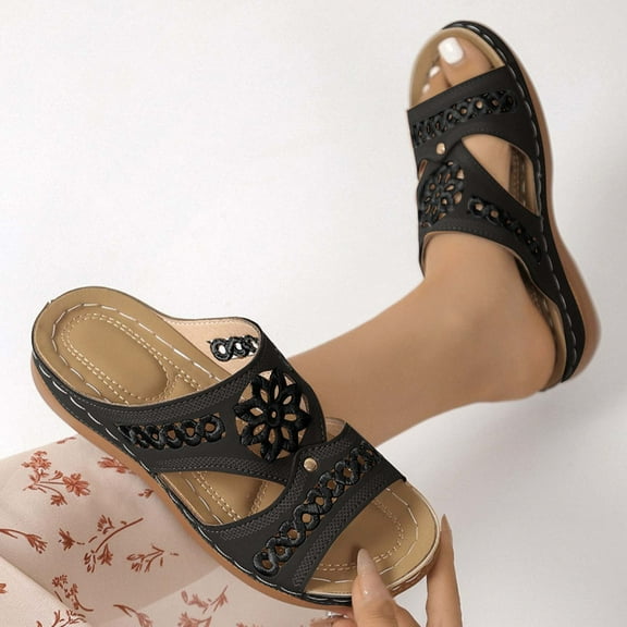 Wowcloth Women's Fashion Casual Hollow Out Slippers - Comfortable Wedge Heel Slide Sandals for Spring & Summer, Versatile Outdoor Slides with Breathable Shape,Plus Size