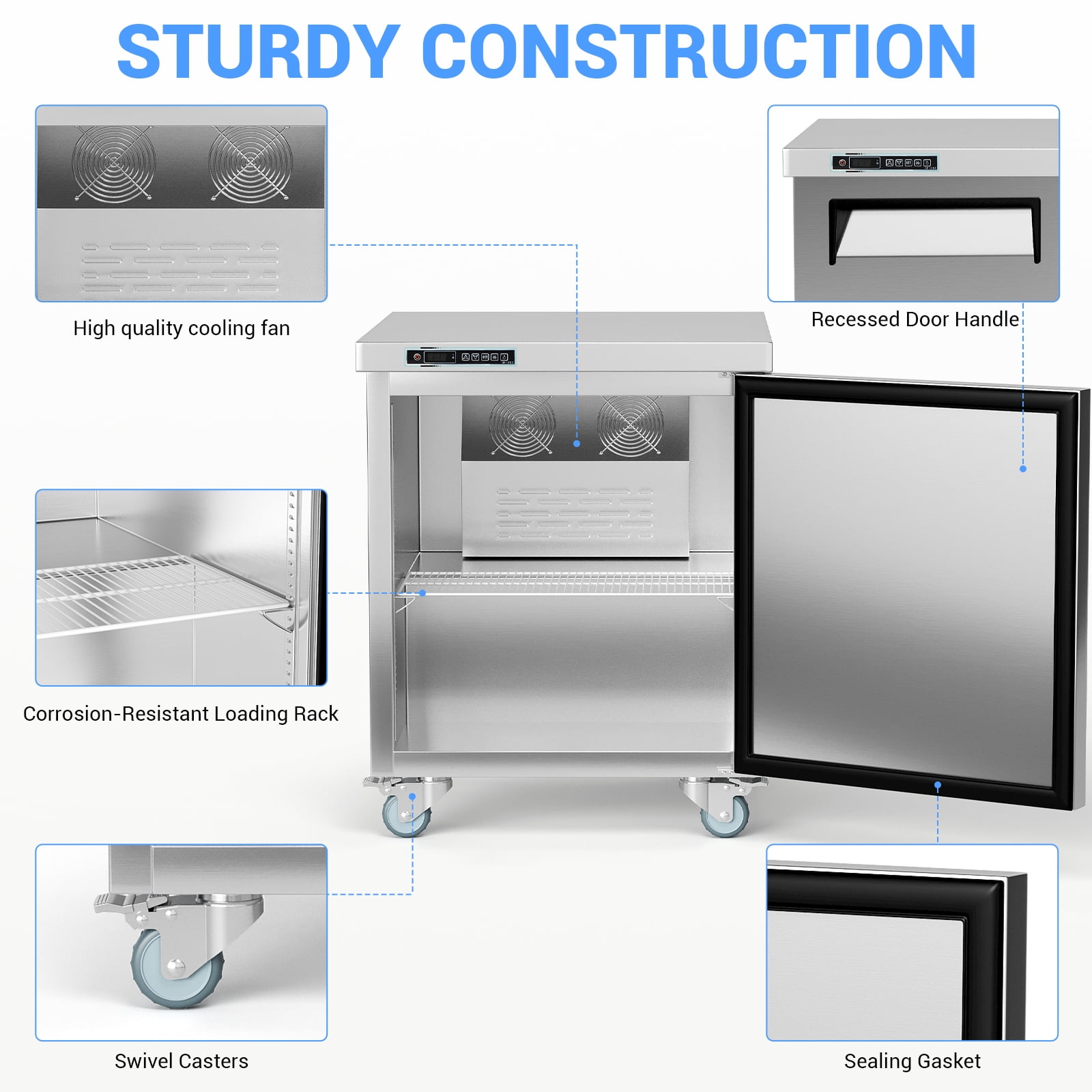 28" W 1 Door Refrigerator Sandwich & Salad Prep Table Commercial Top Refrigerator Stainless Steel Counter Fan Cooling-28 Large Capacity Inches for Restaurant