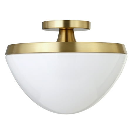 

Evelyn&Zoe Art Deco Semi Flush Mount Ceiling Light with White Milk Glass