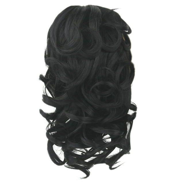 Shisuyan Perruque Cheveux Synthétiques Bouclés Pince Queue de Cheval Extensions de Cheveux pour Femmes Filles (1B)