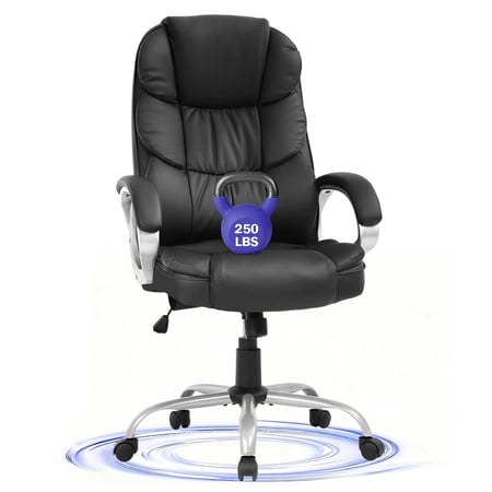 High Back Office Chair Ergonomic Desk Chair Adjustable Height Computer Chair PU Leather Home Office Chair Modern Executive Task Rolling Chair with Padded Armrests Lumbar Support Black