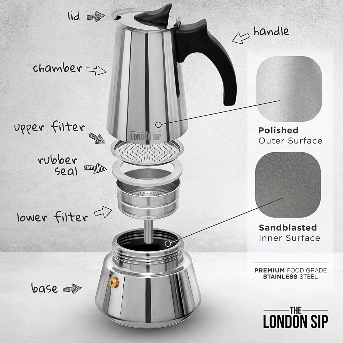 Stainless Steel Espresso Maker 3-cup, Silver