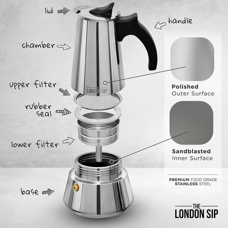 London Sip 3 Cup Stainless Steel Espresso Maker