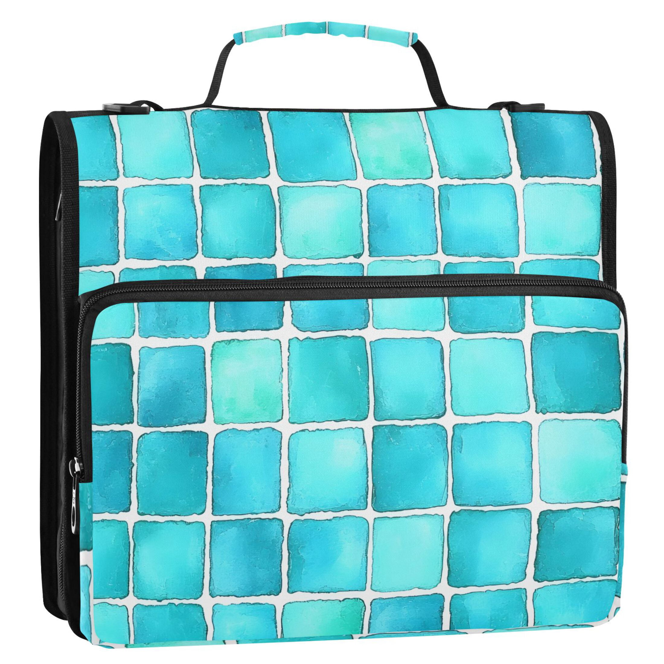 ALAZA Zipper Binder Turquoise Checkered 3 Ring Trapper Keeper File Folder Organizer Bag