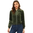 thumbnail image 2 of Chaqueta bomber Allegra K acolchada con diamantes y superficie de terciopelo con cremallera para mujer con bolsillos Verde L, 2 of 5