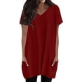 thumbnail image 2 of Tittly Womens Shirts Tshirts Shirts Womens Summer 2025 Casual Short Sleeve V Neck Shirts Loose Fit Oversized Tshirts Tunic Tops With Pockets Short Sleeve Shirts T Shirts for Women Wine 3XL, 2 of 9