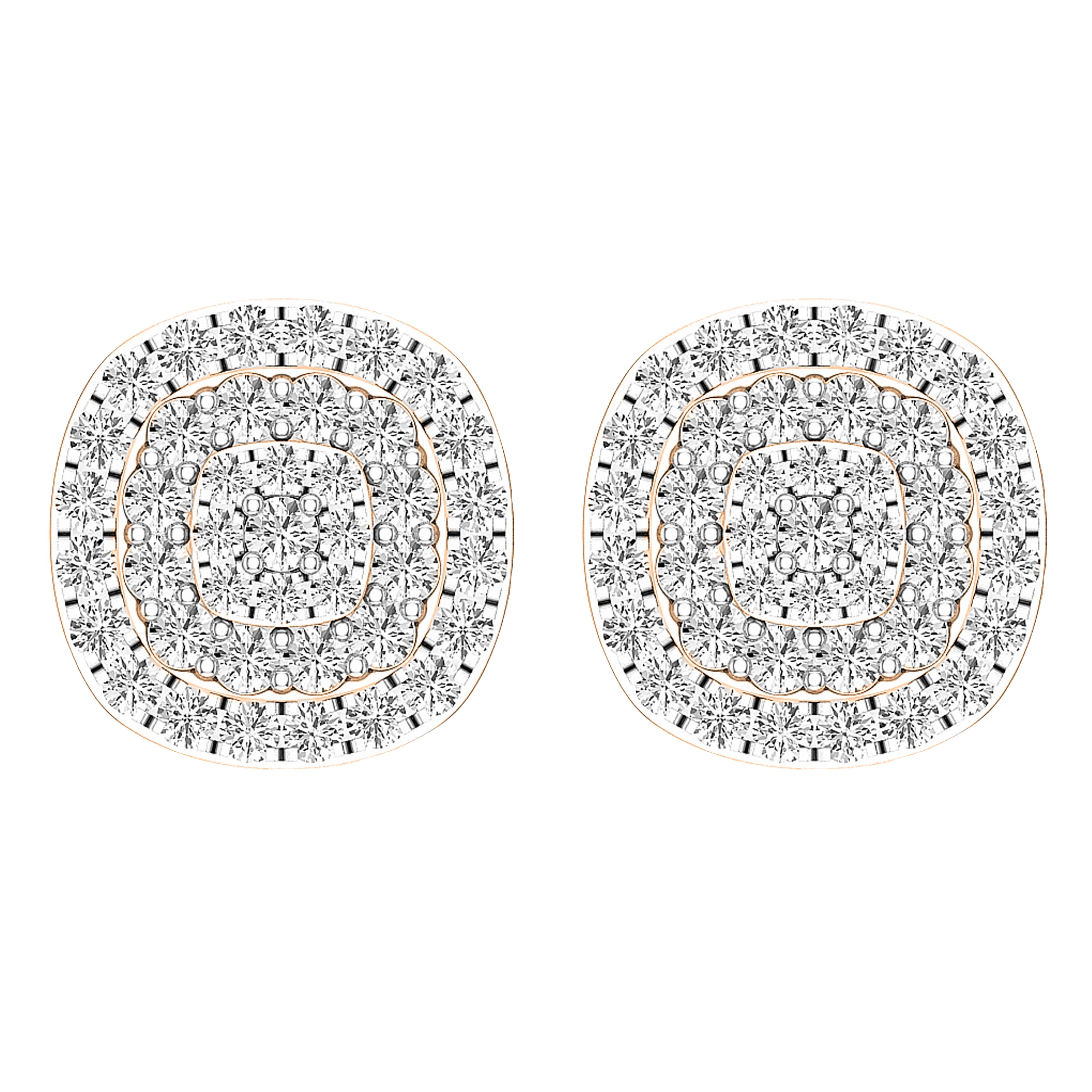 Dazzlingrock Collection Round White Diamond Triple Halo Cluster Screwback Stud Earrings for Women (0.95 ctw, Color I-J, Clarity I1-I2) in 18K Rose Gold