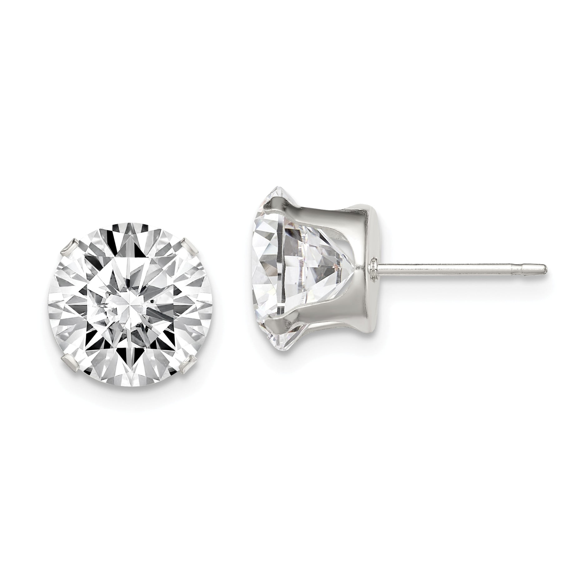 Sterling Silver CZ Round Post Earrings 