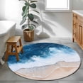 thumbnail image 4 of Area Rug 48in, Watercolor Beach Sea Wave Floor Carpet Living Room Rug, Modern Seaside Ombre Scene Non-Slip Welcome Mat Indoor Rugs for Bedroom Dining Room, 4 of 9