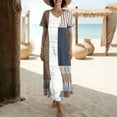 thumbnail image 5 of Woman Dresses Ndbuld Women's Loose Short Sleeved Round Neck Fashion Bohemian Flared Split Floor-Length Maxi Dress Khaki S, 5 of 6