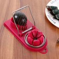 thumbnail image 2 of Cortador de cocina de alambre para huevos con alambre de acero inoxidable para huevos duros, cortador de huevos 2 en 1 de acero inoxidable para fresas, kiwis, salchichas (rojo), 2 of 5