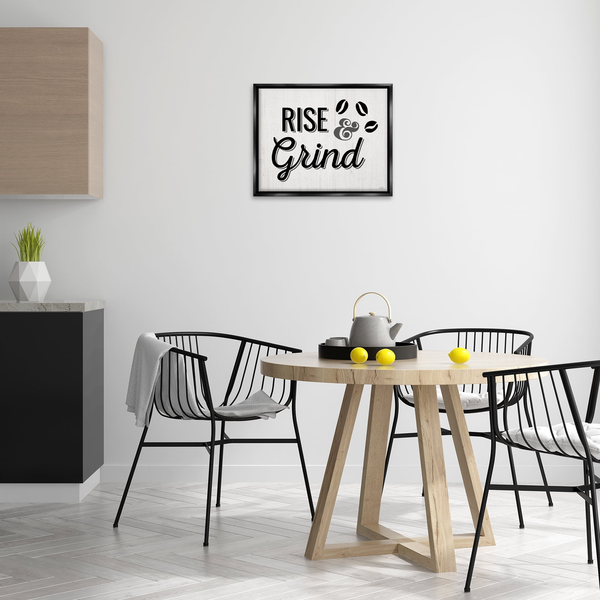 Stupell Industries Rise & Grind Coffee Beans Food & Beverage Painting Black Floater Framed Canvas Art Print Wall Art, 21 x 17