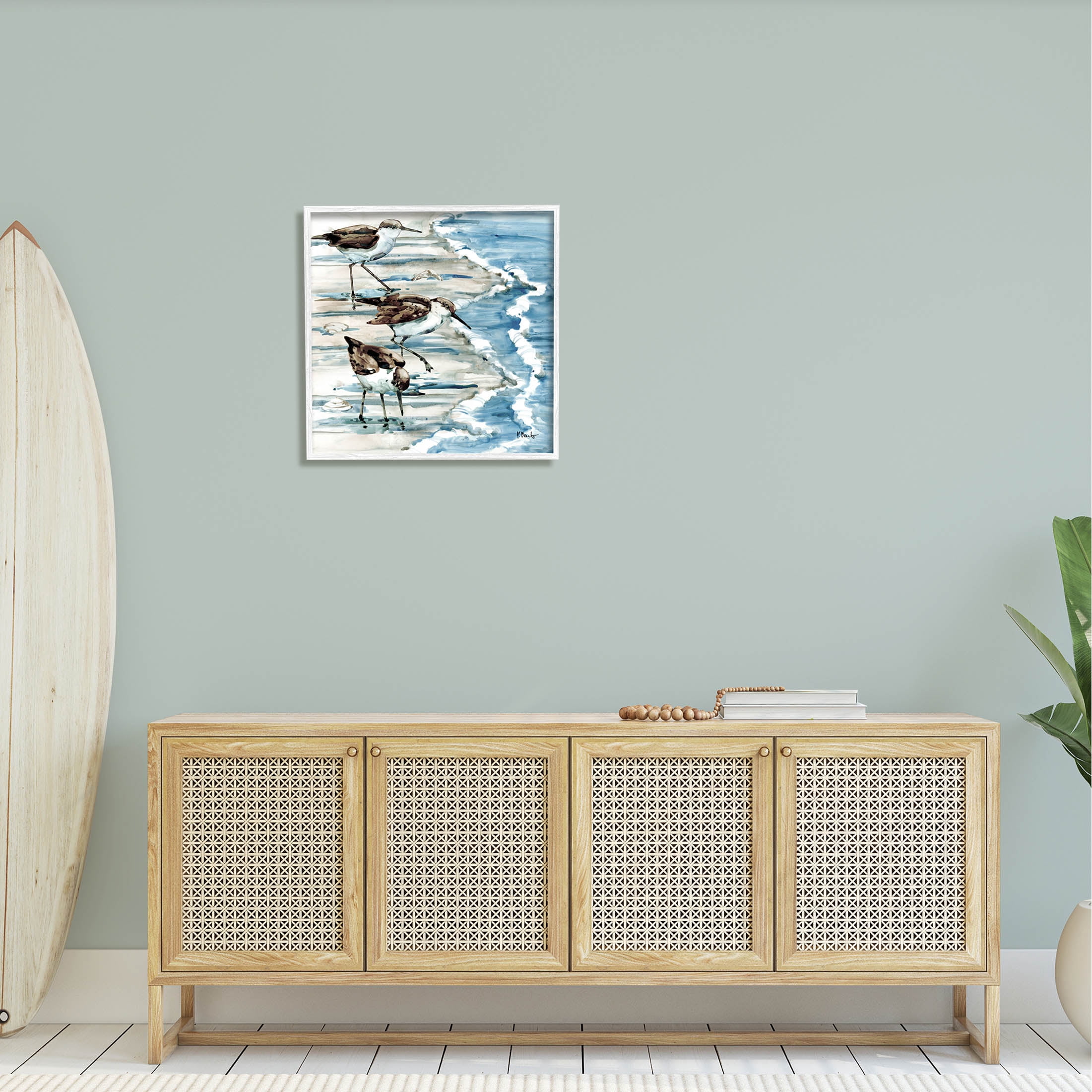 Stupell Industries Rockhampton Sandpipers Beach Ripples Painting White Framed Art Print Wall Art, Design by Paul Brent