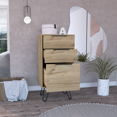 thumbnail image 3 of DUOSONG Light Dresser 35"H, 17"W, Superior Top,Three Drawers, Hairpin Legs, Light Oak Beige Particle Board Furniture Bedroom Furniture Dressers, Chests & Wardrobes, 3 of 7