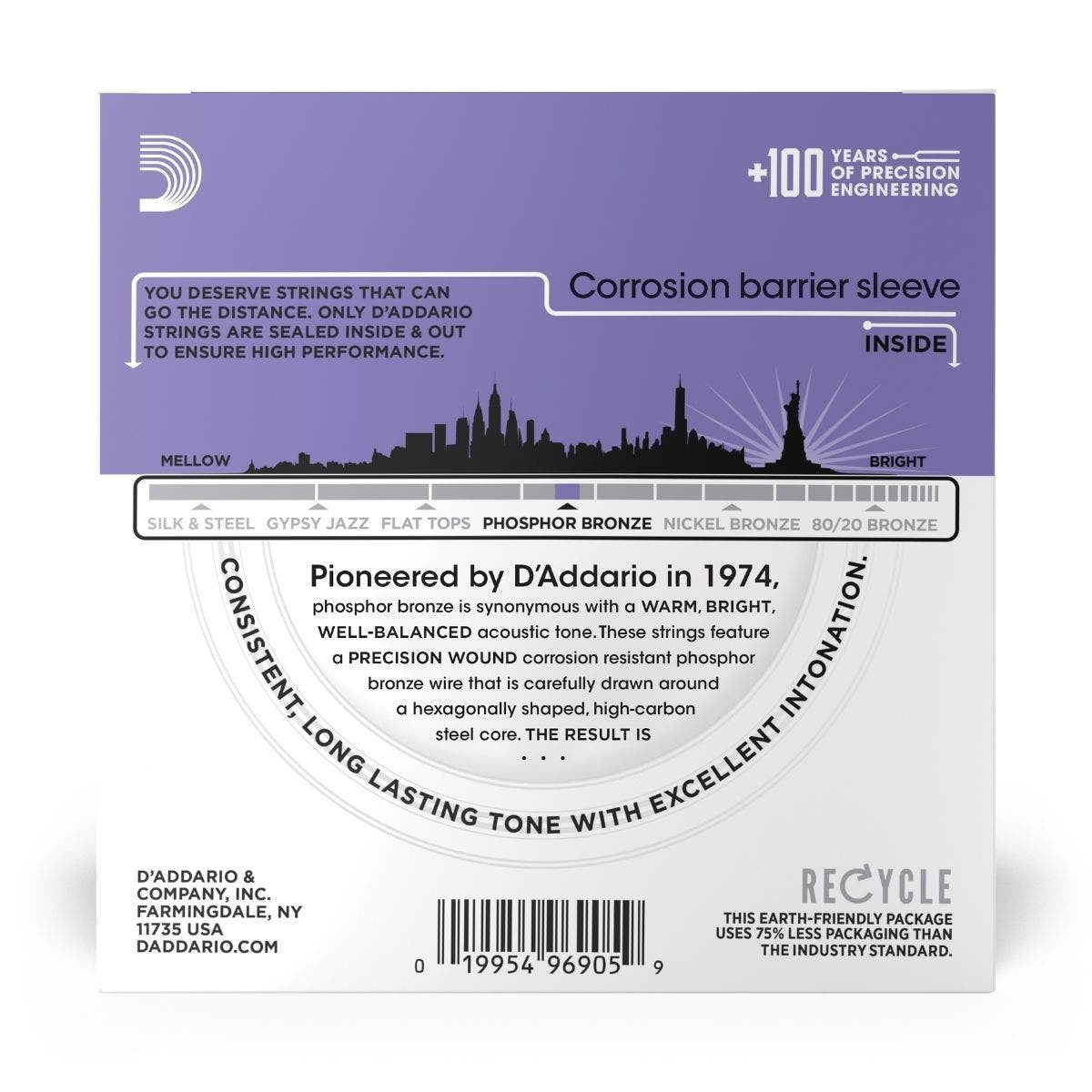 D'Addario EJ26-10P Phosphor Bronze Acoustic Guitar Strings, Custom Light, 11-52, 10 Sets